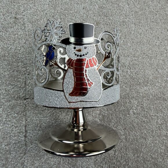 New Bath & Body Works Christmas 3 Wick Candle Holder Cardinal Snowman Pedestal - Picture 4 of 5